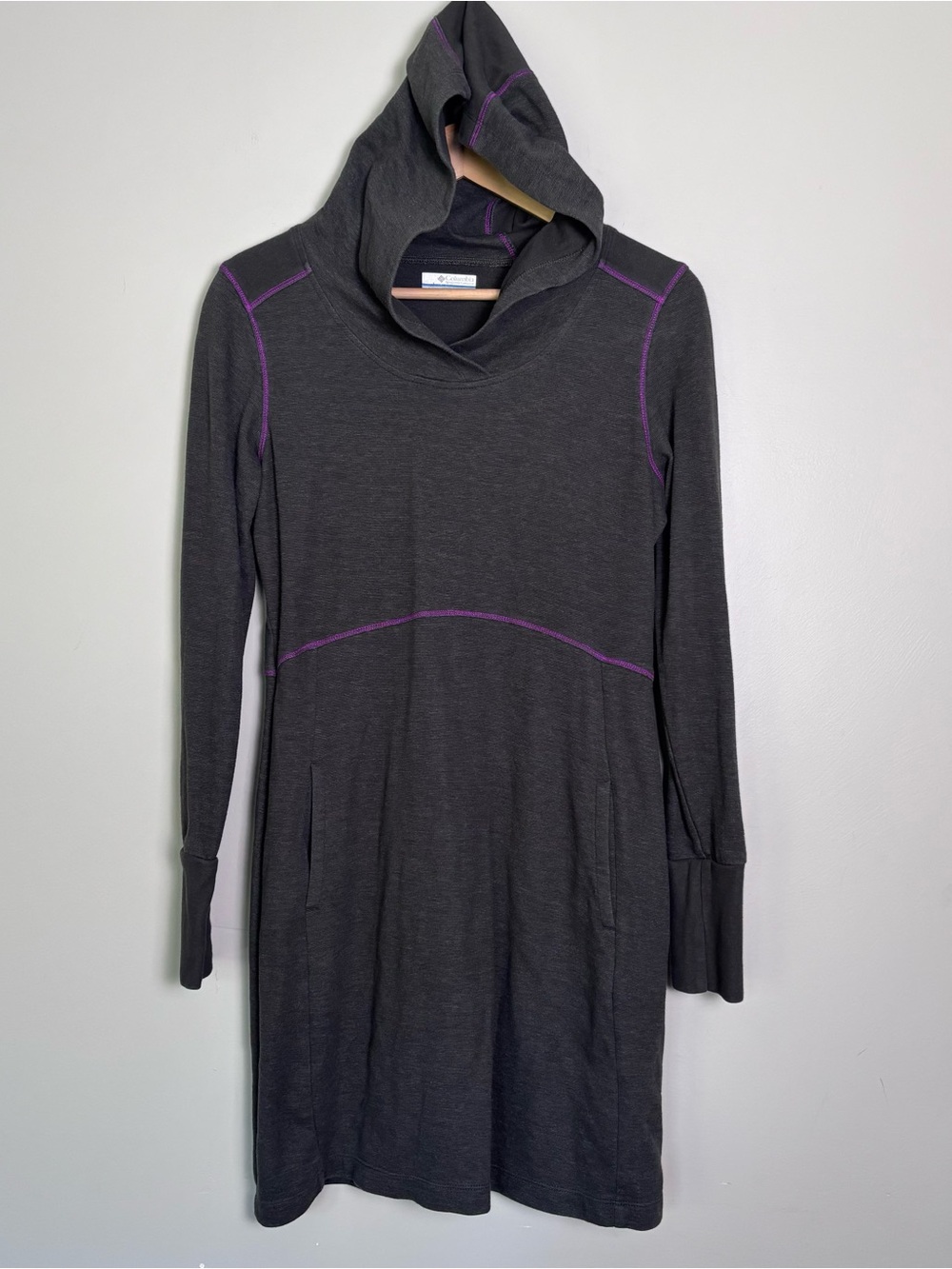 Columbia Heather Hills Hooded Long Sleeve Athletic Dress-Gray/Purple-Medium